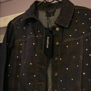 Bebe Grey Wash Denim Jacket with Studs. Crop.